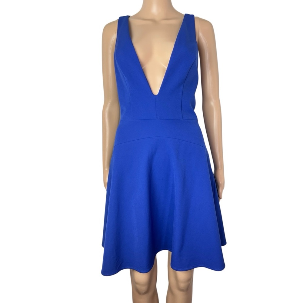 New REVOLVE x NBD Ride Or Die Blue Plunging Deep V-Neckline Mini Dress